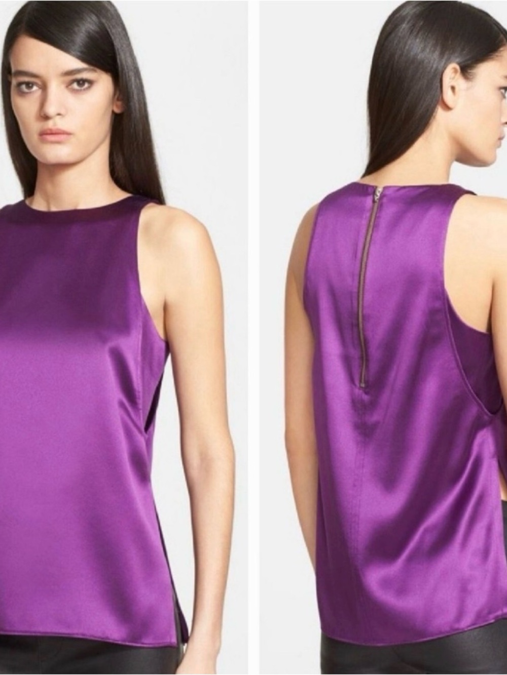 Helmut Lang Mere Side Slit Silk Tank camisole blouse flowy Aniline Purple L